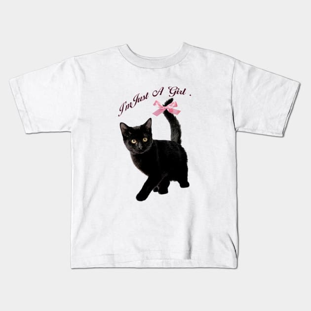 Cat with bow, coquette clothing, 90s Style T-Shirt, Pinterest Aesthetic Clothing, Cat lover Kids T-Shirt by Justin green